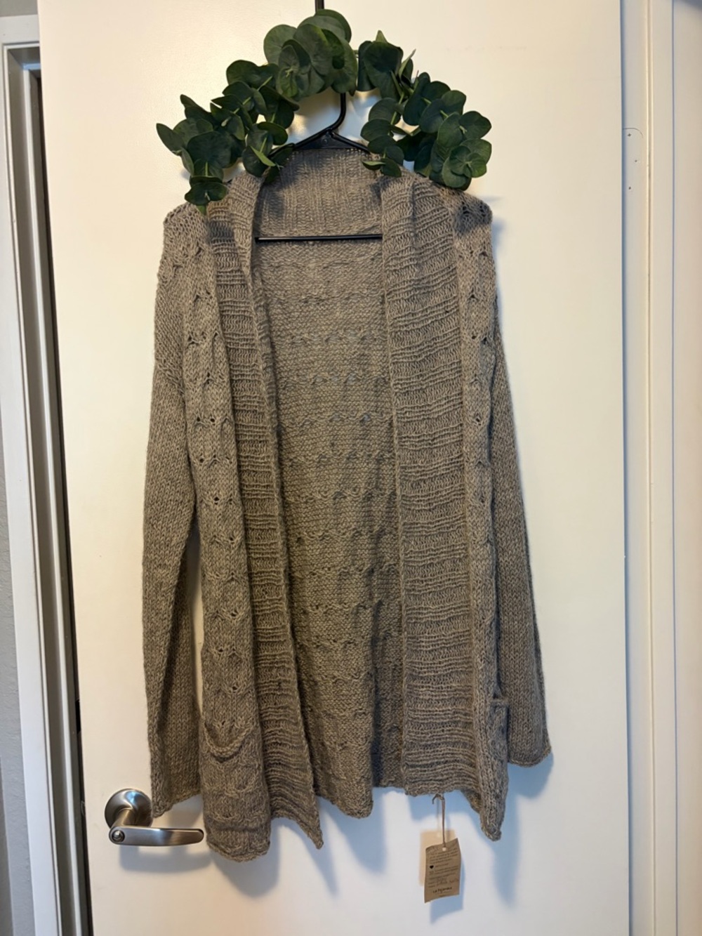 Hand Knit 100% Llama Cardigan Sweater - Gray